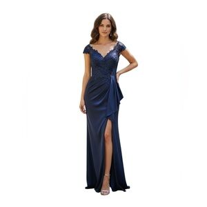 Jovani 37572A Navy Blue Embellished Applique Evening Gown Women’s Size 6  $850